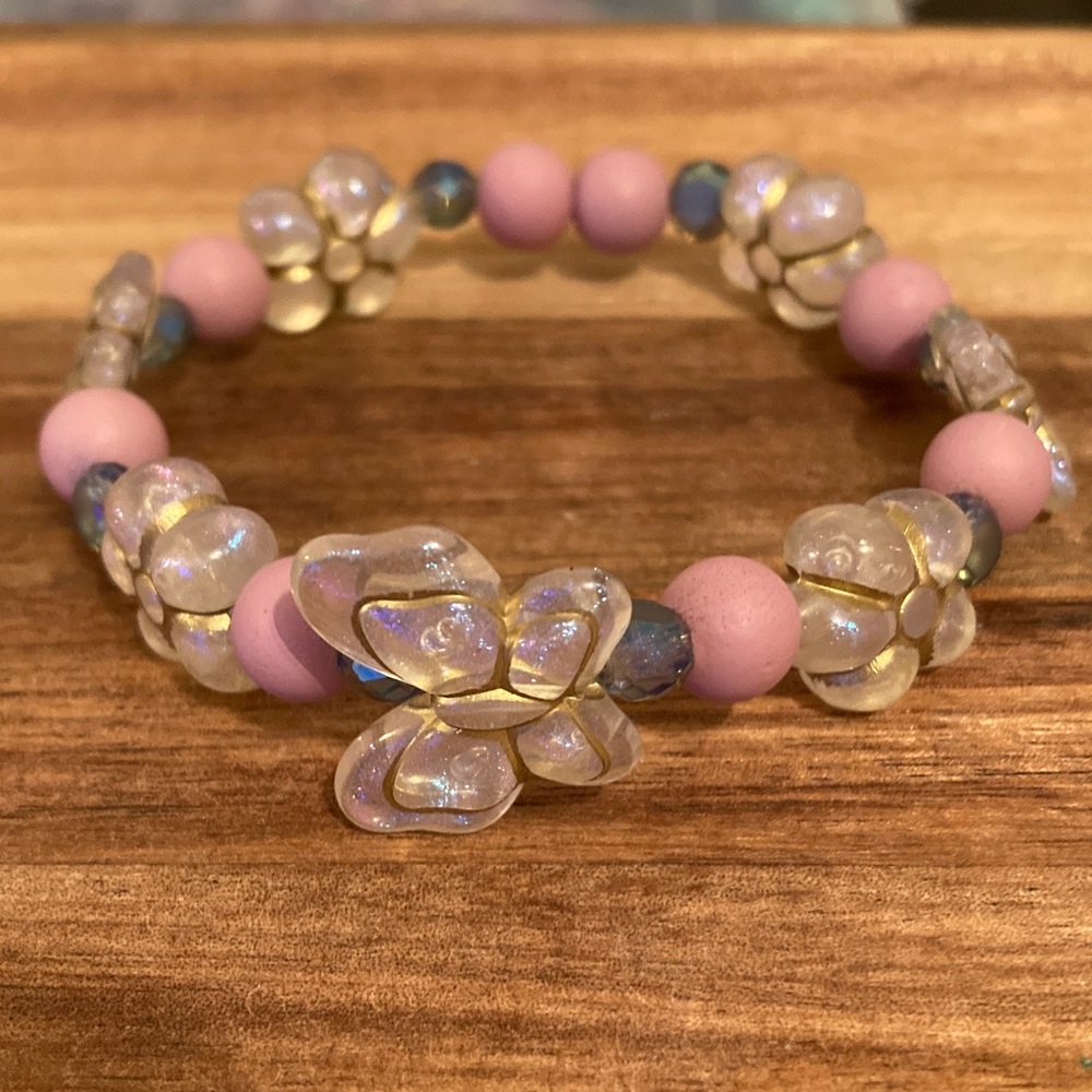 Handmade Iridescent Butterfly Beaded Bracelet